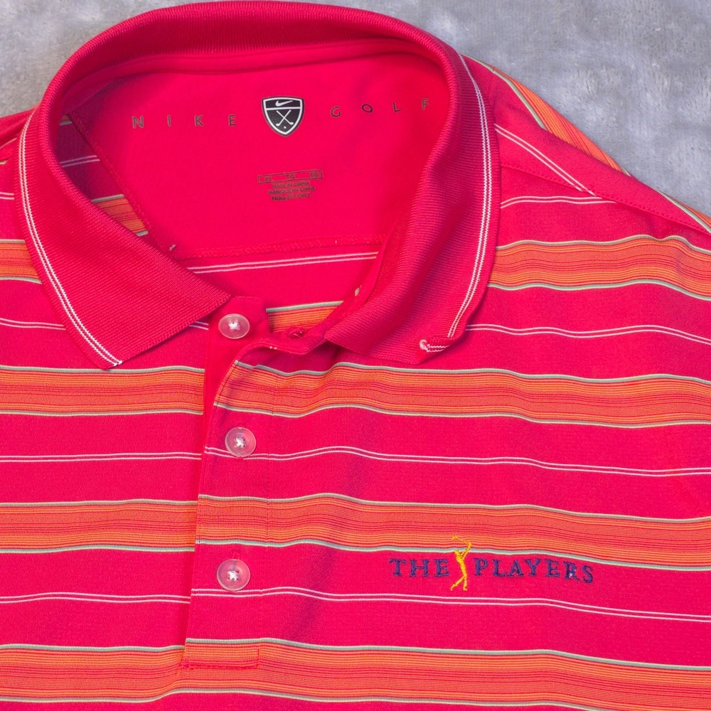 Nike Golf Polo Shirt Men' XL Red Orange Striped The Players Championship Fit Dry - Picture 5 of 14